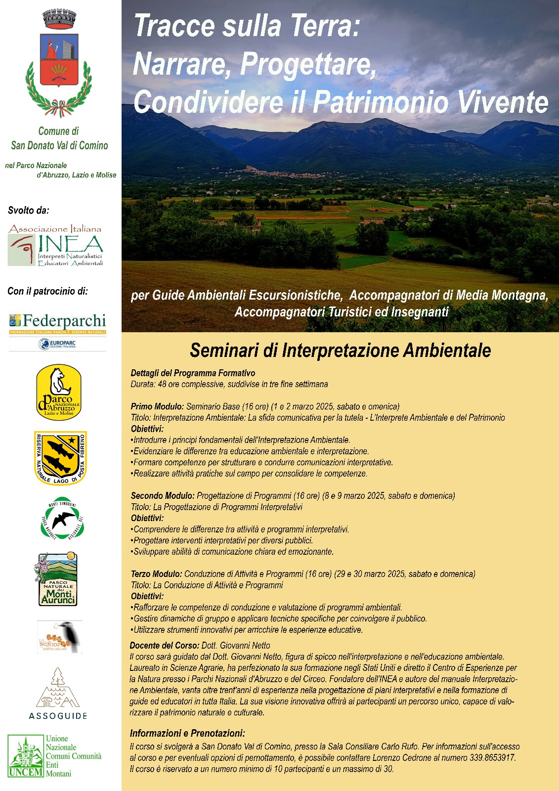 Seminario di Interpretazione Ambientale – Tracce sulla Terra – Narrare Progettare  Condividere il Patrimonio Vivente – 1 – 2 Marzo 8 – 9 Marzo 29 – 30 Marzo 2025